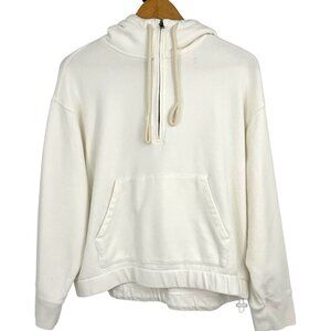 Vince Soft Half Zip Hoodie Sweatshirt White Size M Pullover Kangaroo Pocket